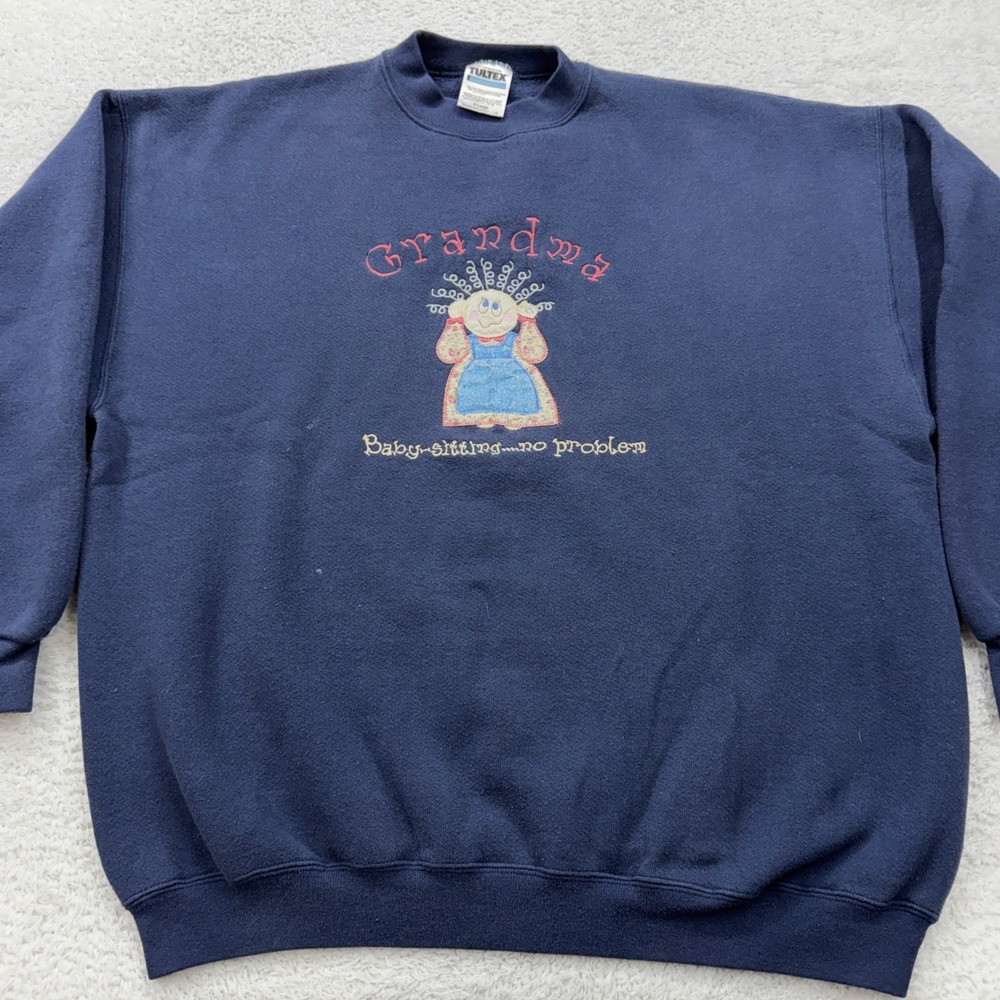 VTG 90s Tultex Grandma Baby Sitting No‎ Problem Navy Blue Sweatshirt XL USA Made